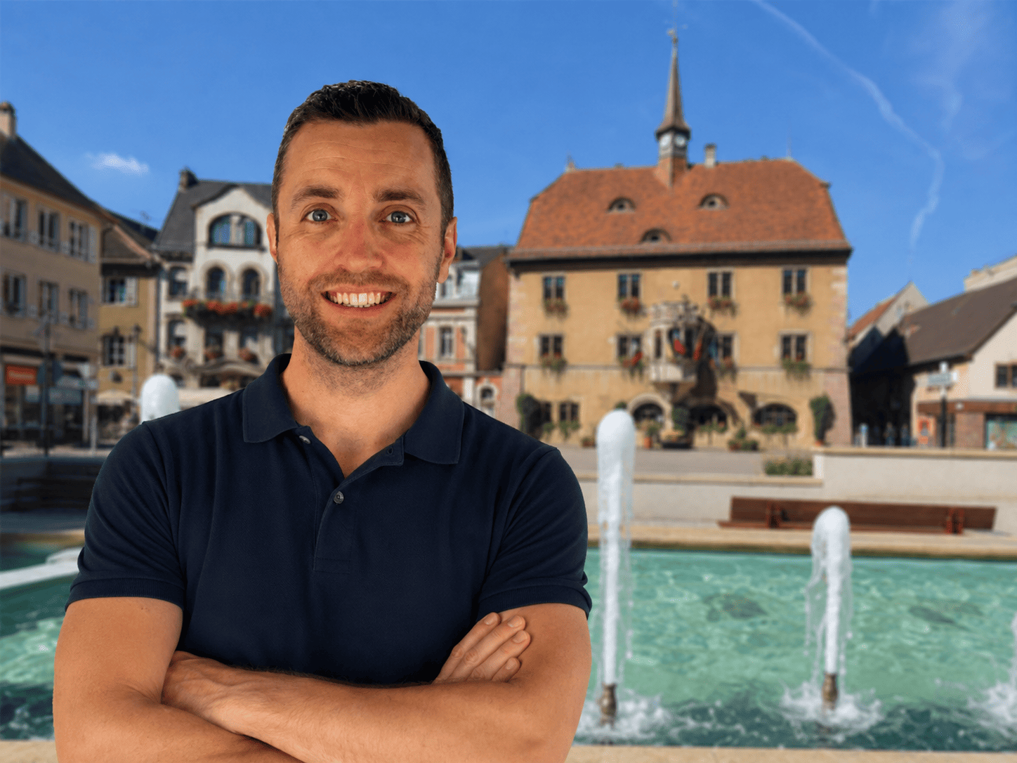 Anthony Belli, coach sportif à domicile à Guebwiller, devant la place de l’Hôtel de Ville